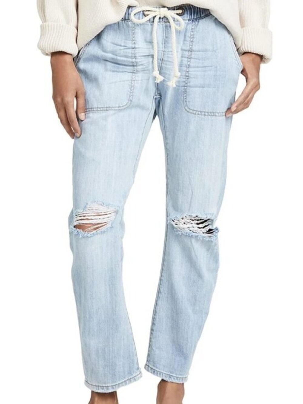 One Teaspoon Women's Shabbies Drawstring Boyfriend Light Wash Jeans Size M